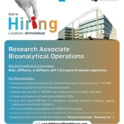Lambda Hiring Ahmedabad | Research Associate Bioanalytical Operations | M.Sc M.Pharm B.Pharm