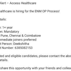 Access Healthcare Hiring Pune Chennai Coimbatore | ENM OP Process | 1+ Year | Certification Mandatory