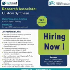 SynSmart Hiring Navi Mumbai | Research Associate Custom Synthesis | M.Sc Organic Chemistry | 1-4 Years