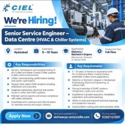 CIEL Hiring Hyderabad | Senior Service Engineer Data Centre HVAC | 5-10 Years