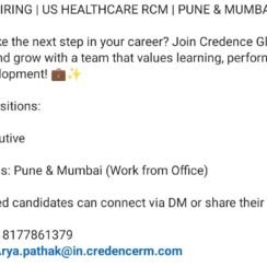 Credence Global Solutions Hiring Pune Mumbai | AR Executive | US Healthcare RCM