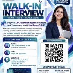 BIS Walk-In Trichy | Trainee Medical Coding | CPC Certified Freshers | 20-21 October