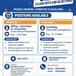 Eclat Health Hiring Hyderabad | Billing Associate & QA Billing | 1-8 Years | UB04 Eclat Health Hiring Hyderabad | Billing Associate & QA Billing | 1-8 Years | UB04