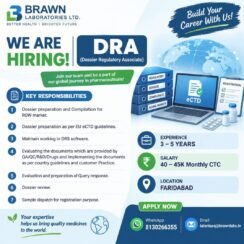 Brawn Laboratories Hiring Faridabad | Dossier Regulatory Associate | eCTD | 3-5 Years Brawn Laboratories Hiring Faridabad | Dossier Regulatory Associate | eCTD | 3-5 Years